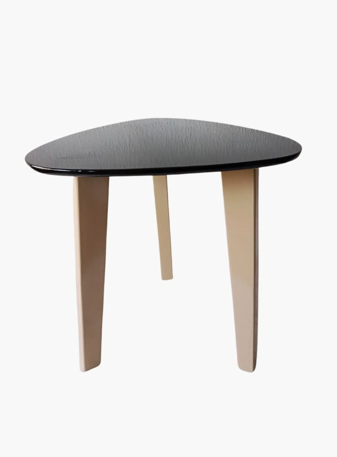 Egg-shaped Side table with wood legs 45cm x 45cm
