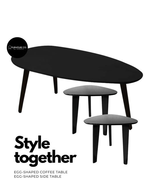 Egg-shaped Coffee table Gloss Black with black legs