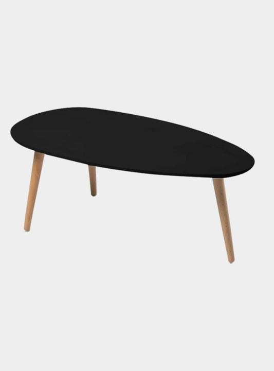 Egg-shaped Coffee table Gloss Black with wood legs