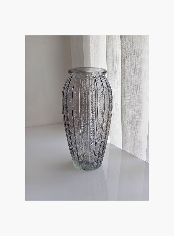 Bubble-Fluted glass vase grey