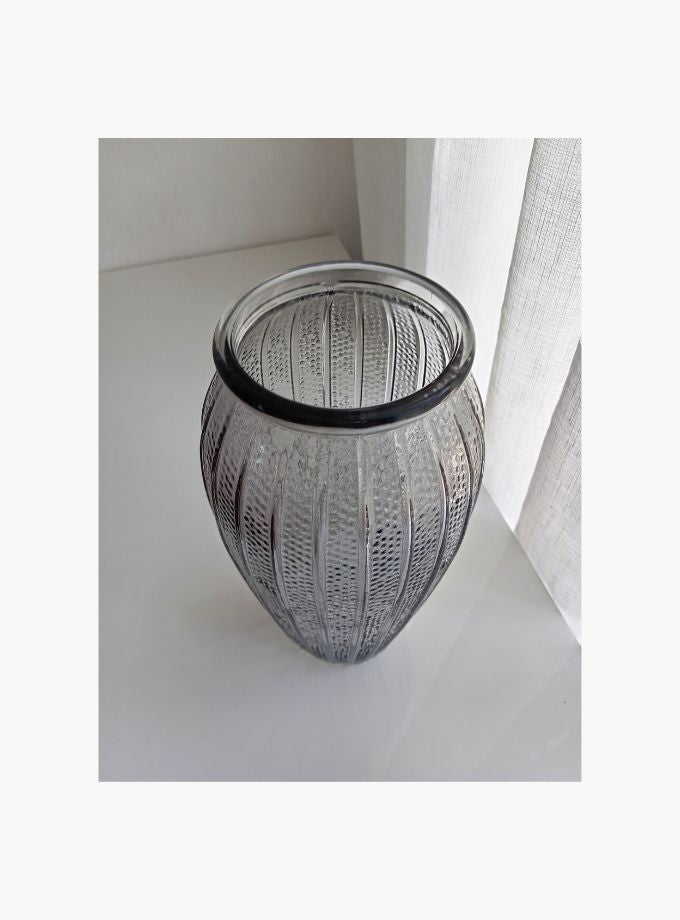 Bubble-Fluted glass vase grey