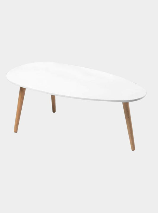 Egg-shaped Coffee table Gloss White with wood legs