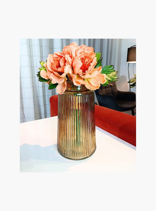 Bronze glass ribbed vase