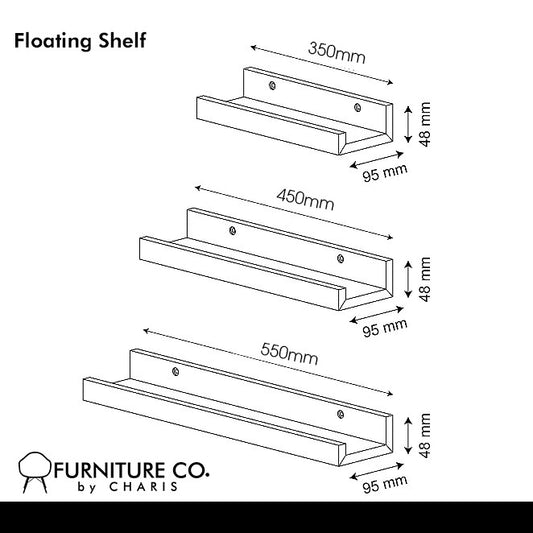 Set of 3 Black Floating Shelves