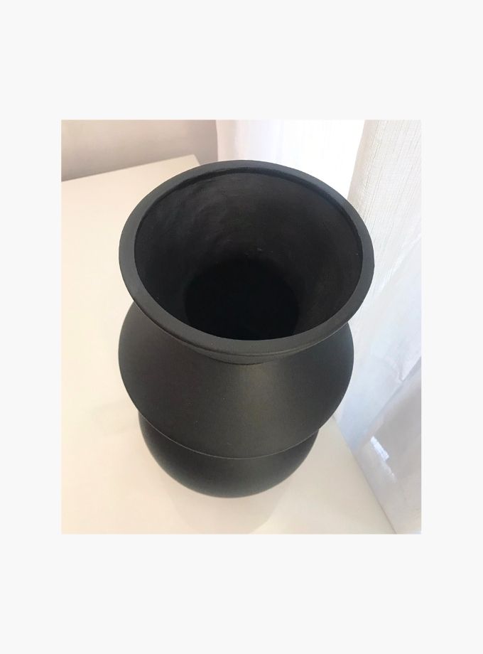 Stacked geometric vase black