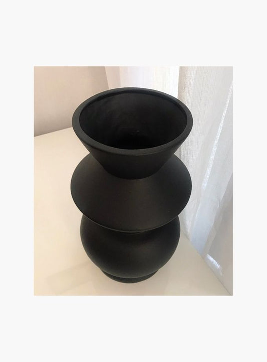 Stacked geometric vase black
