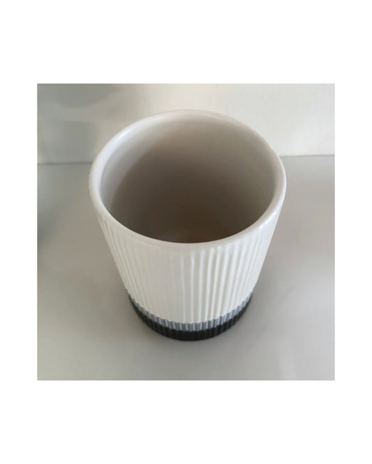 Striped White and Blue Ceramic  Planter