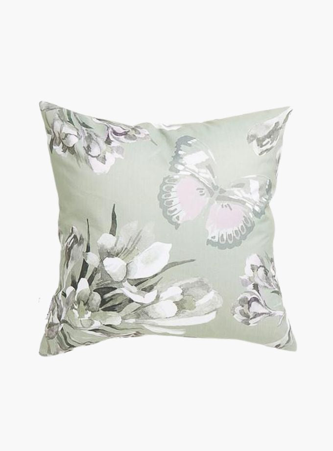 Teal and white floral print cushion (50cm x 50cm)