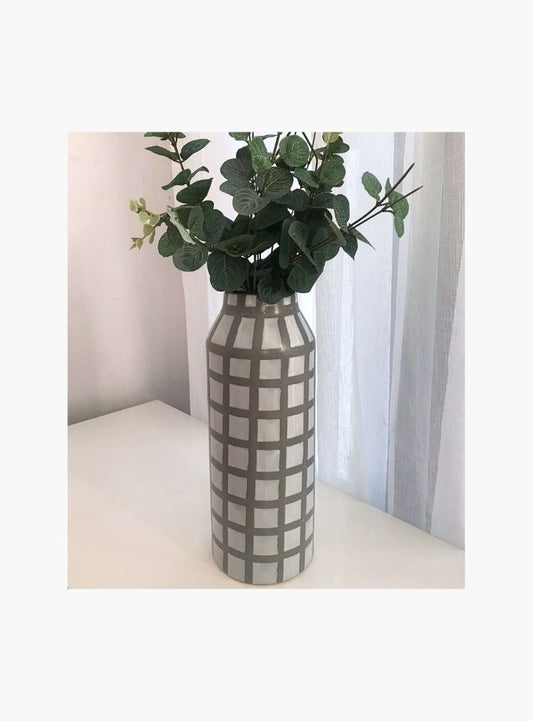 White and green striped ceramic vase