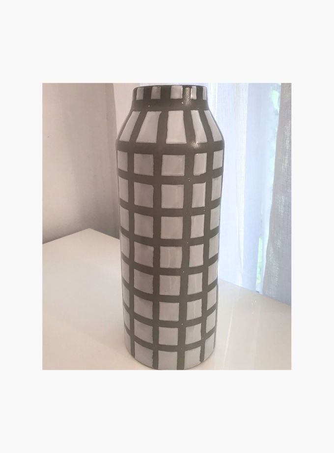 White and green striped ceramic vase