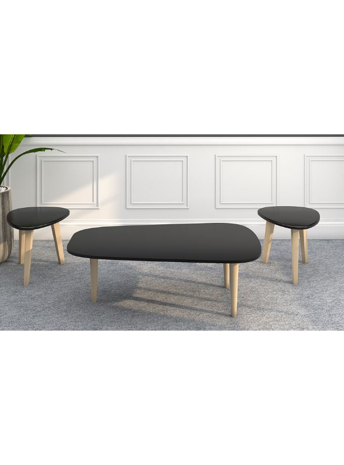 Egg-shaped Coffee table Gloss Black with wood legs