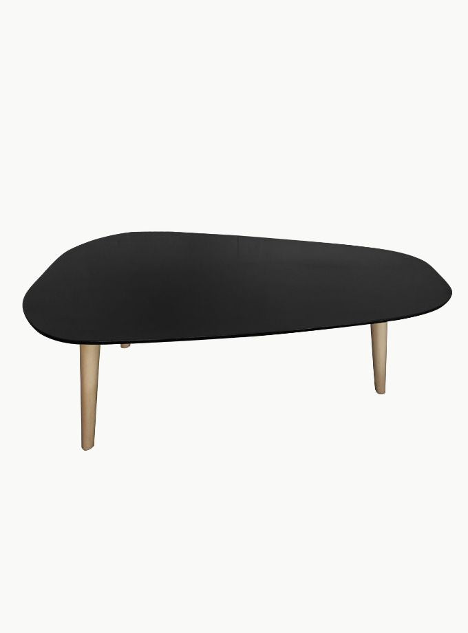 Egg-shaped Coffee table Gloss Black with wood legs