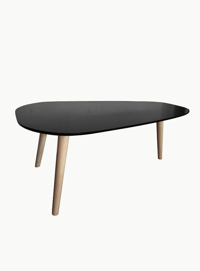 Egg-shaped Coffee table Gloss Black with wood legs