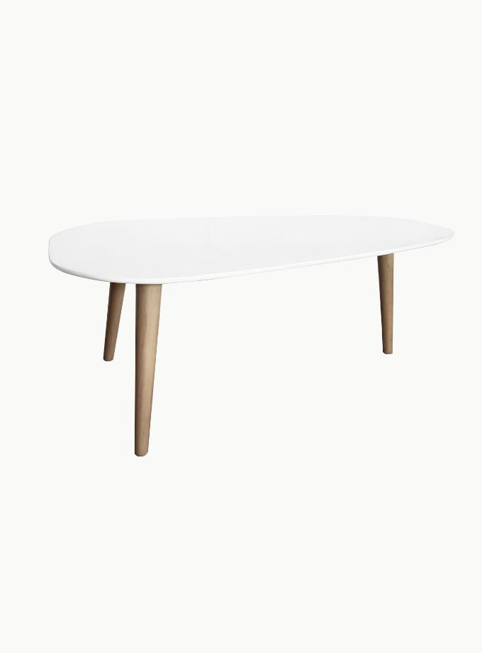Egg-shaped Coffee table Gloss White with wood legs