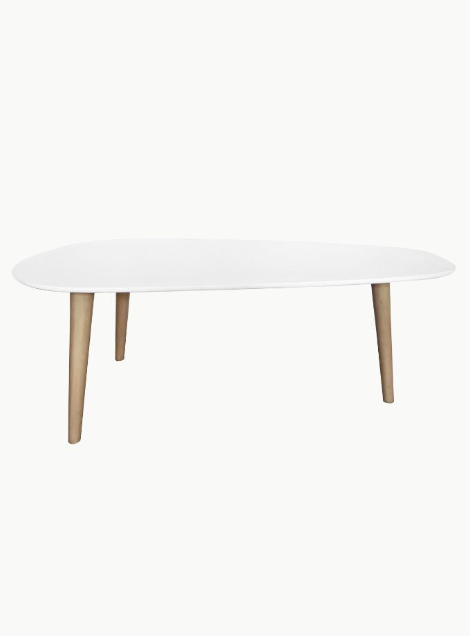 Egg-shaped Coffee table Gloss White with wood legs