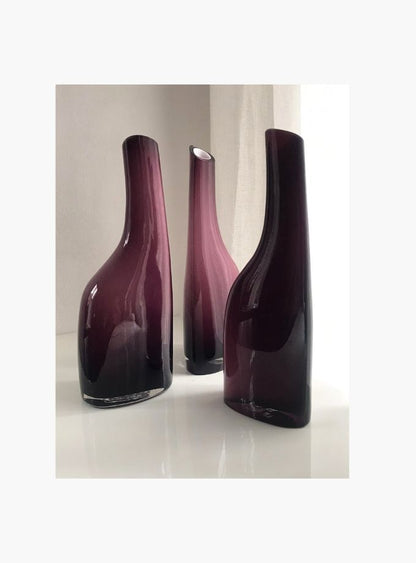 Purple and black glass stem vase