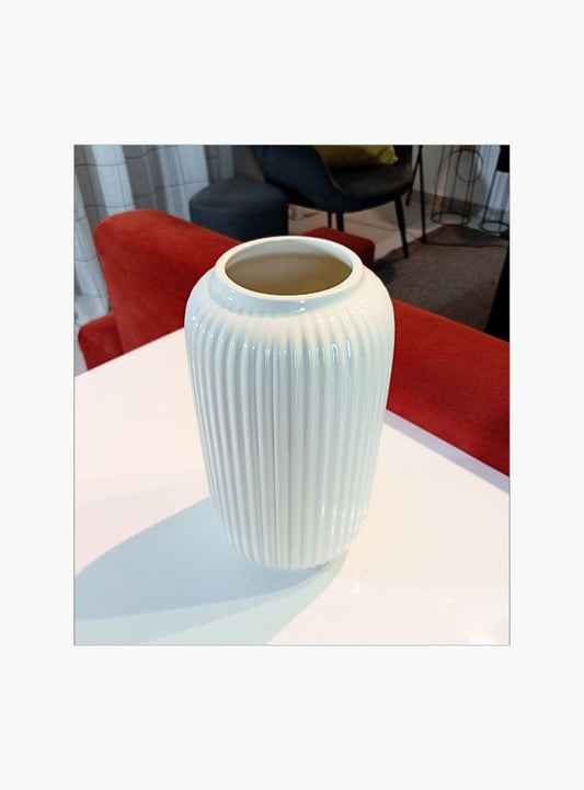 Cream ribbed ceramic vase