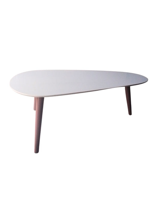 Egg-shaped Coffee table Gloss White with wood legs