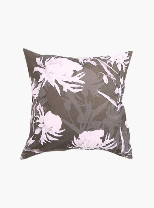 Grey and white floral print cushion (50cm x 50cm)
