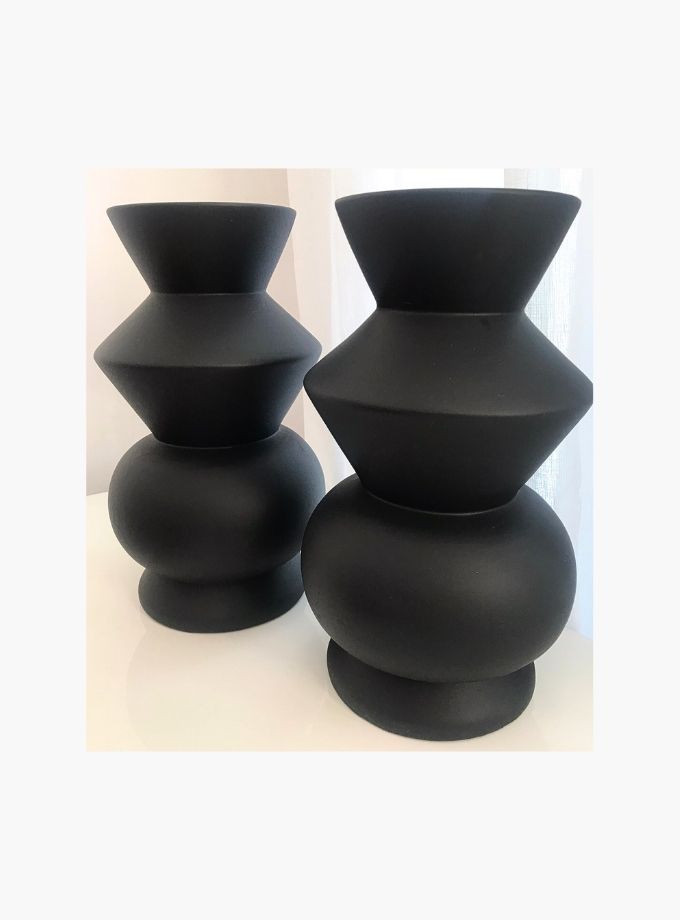 Stacked geometric vase black