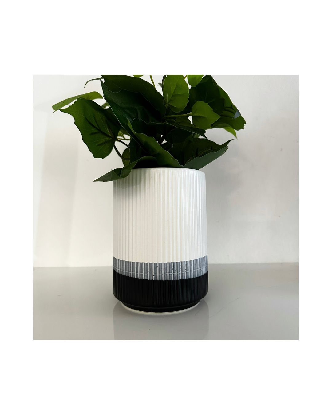 Striped White and Blue Ceramic  Planter
