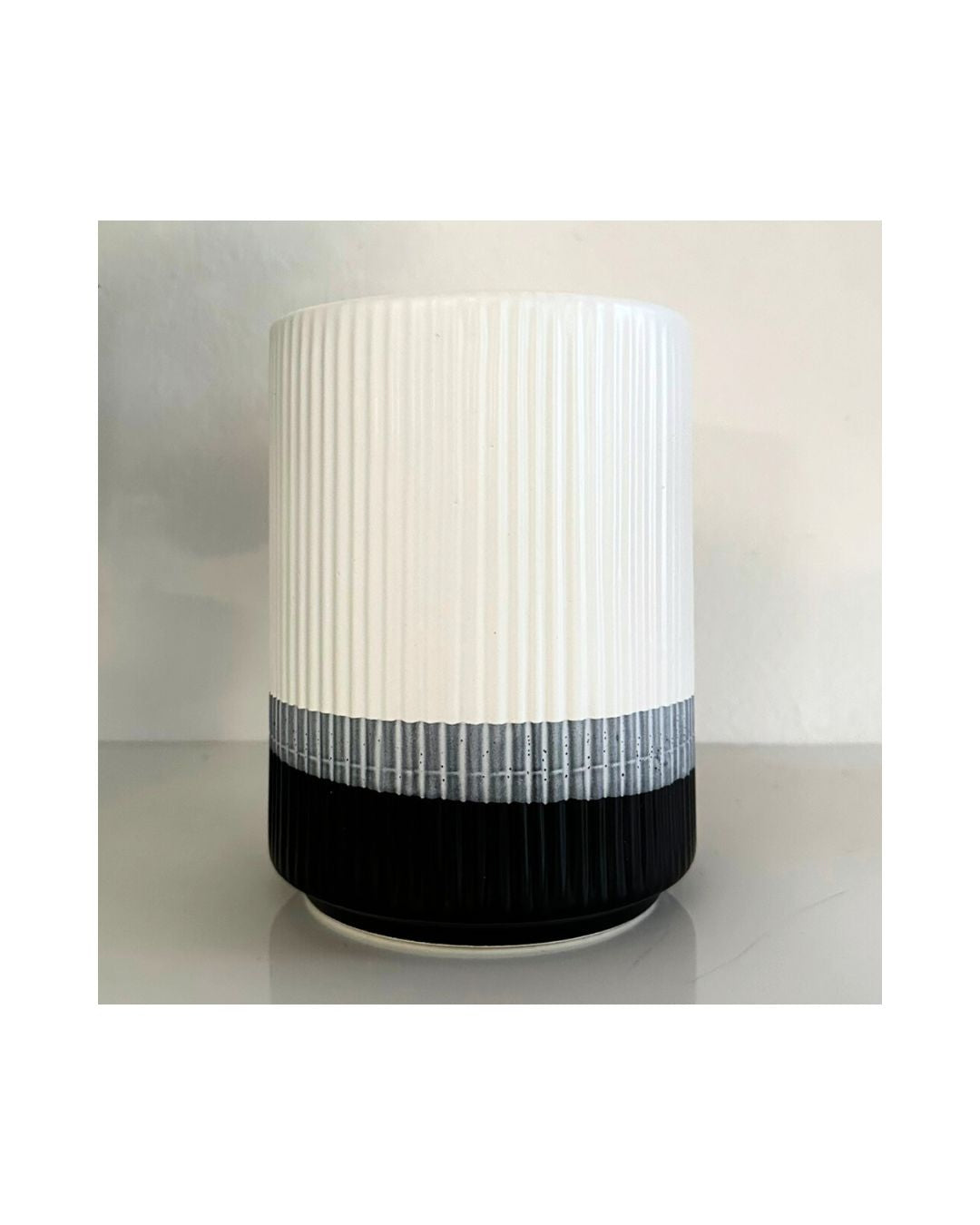 Striped White and Blue Ceramic  Planter