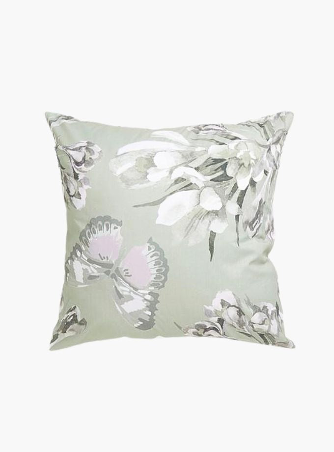 Teal and white floral print cushion (50cm x 50cm)