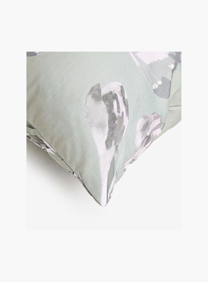 Teal and white floral print cushion (50cm x 50cm)