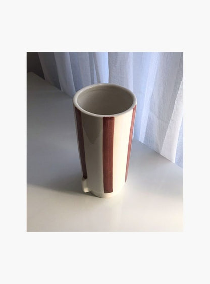 Terracotta striped ceramic vase cream