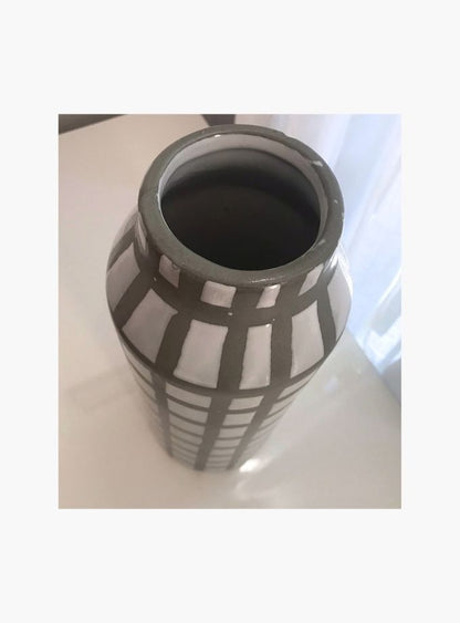 White and green striped ceramic vase